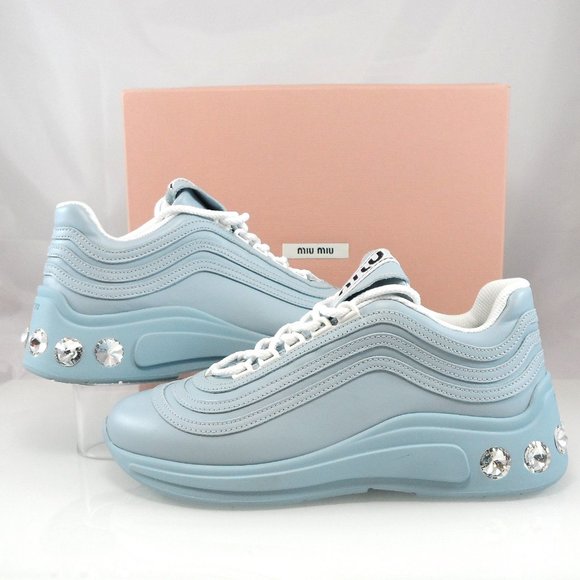 NIB$950 Miu Miu Crystal-Embellished Leather Chunky Sole Low-Top Sneakers 38/38.5 - Picture 15 of 16